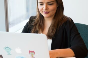 Woman working on a laptop
