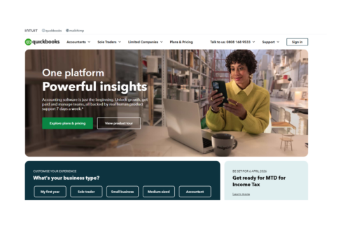 Screenshot of the homepage of QuickBooks