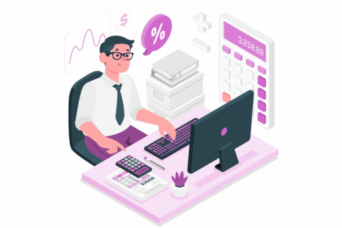 Illustration of an accountant working on finances